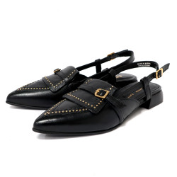 TINO BELLINI 貝里尼 歐洲進口 MJUS 真皮時尚鉚釘裝飾尖頭低跟鞋FS0M003-1(黑色)