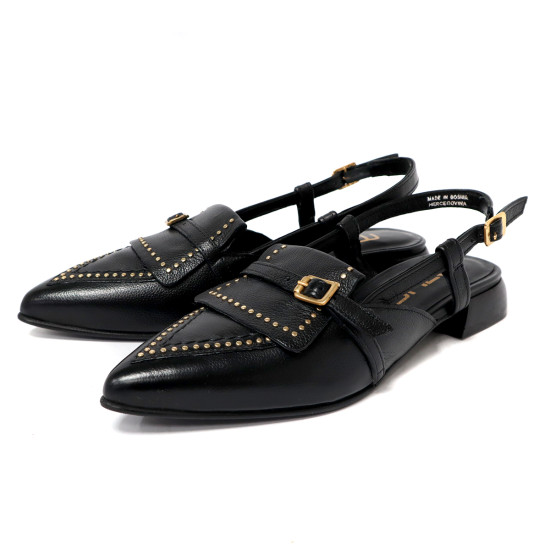 TINO BELLINI 貝里尼 歐洲進口 MJUS 真皮時尚鉚釘裝飾尖頭低跟鞋FS0M003-1(黑色)