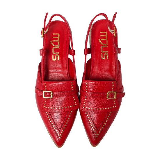 TINO BELLINI 貝里尼 歐洲進口 MJUS 真皮時尚鉚釘裝飾尖頭低跟鞋FS0M003-2(紅色)