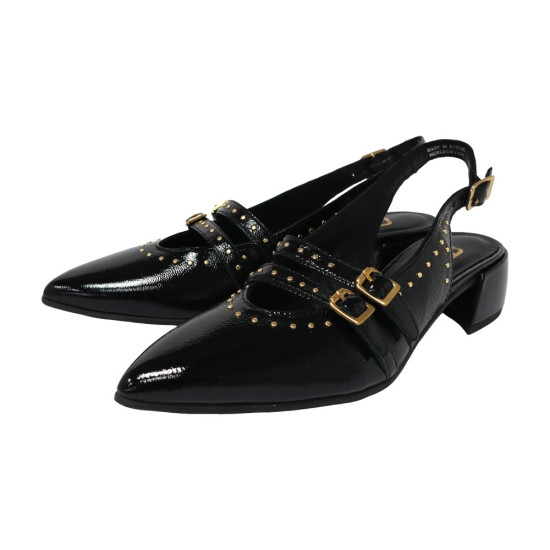 TINO BELLINI 貝里尼 歐洲進口 MJUS 復古搖滾風個性尖頭漆皮粗跟後繫帶低跟鞋FS1M005-1(黑色)