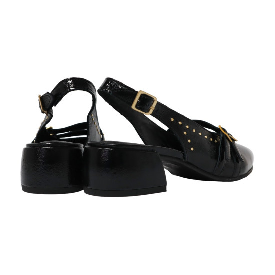 TINO BELLINI 貝里尼 歐洲進口 MJUS 復古搖滾風個性尖頭漆皮粗跟後繫帶低跟鞋FS1M005-1(黑色)