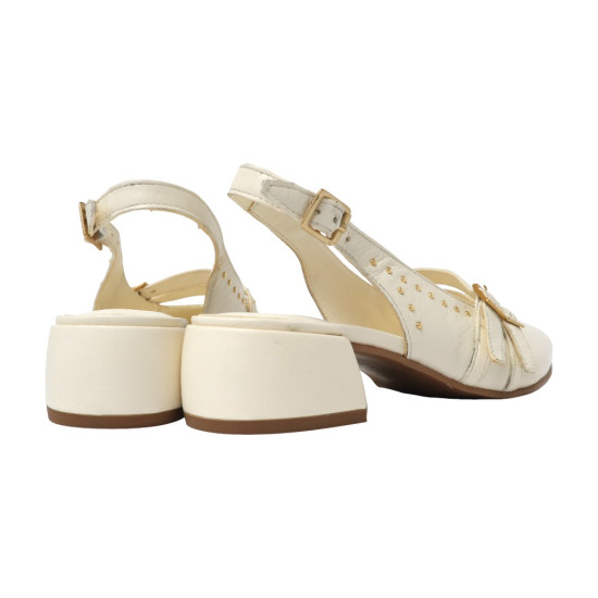 TINO BELLINI 貝里尼 歐洲進口 MJUS 復古搖滾風個性尖頭漆皮粗跟後繫帶低跟鞋FS1M005-3(米色)