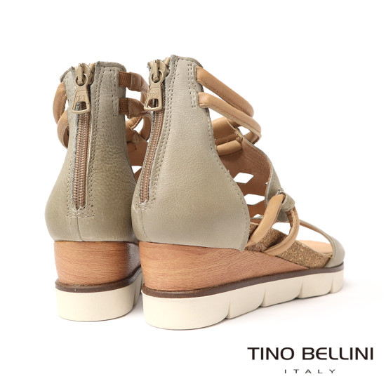 TINO BELLINI 貝里尼 歐洲進口 MJUS 編織繞踝楔型涼鞋FS8M001-3(米色)