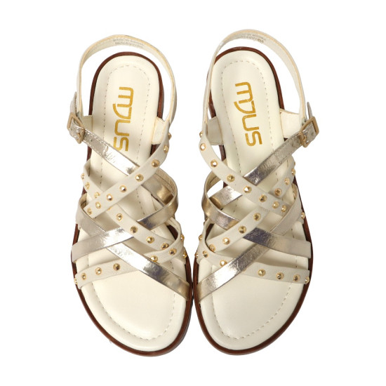 TINO BELLINI 貝里尼 歐洲進口 MJUS 鉚釘交叉綁帶涼鞋FSJM005-3(米色)