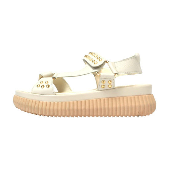 TINO BELLINI 貝里尼 歐洲進口 MJUS 厚底鬆糕鞋 銀色鉚釘 羅馬涼鞋FSOM010-3(米色)