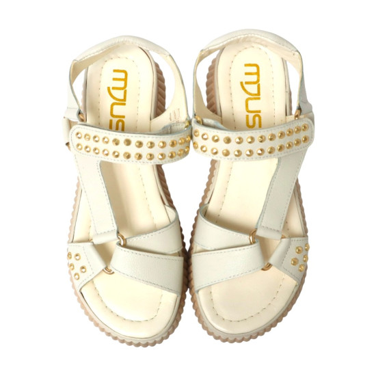 TINO BELLINI 貝里尼 歐洲進口 MJUS 厚底鬆糕鞋 銀色鉚釘 羅馬涼鞋FSOM010-3(米色)