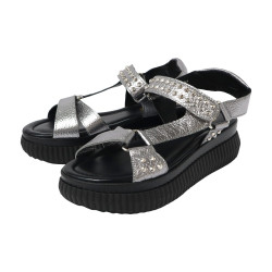 TINO BELLINI 貝里尼 歐洲進口 MJUS 厚底鬆糕鞋 銀色鉚釘 羅馬涼鞋FSOM010-D(銀色)