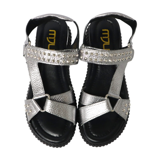 TINO BELLINI 貝里尼 歐洲進口 MJUS 厚底鬆糕鞋 銀色鉚釘 羅馬涼鞋FSOM010-D(銀色)