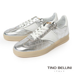 TINO BELLINI 貝里尼 歐洲進口 MJUS 金屬光澤復古撞色休閒鞋 運動鞋LB0M005A-D(銀色)