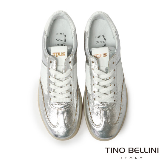 TINO BELLINI 貝里尼 歐洲進口 MJUS 金屬光澤復古撞色休閒鞋 運動鞋LB0M005A-D(銀色)