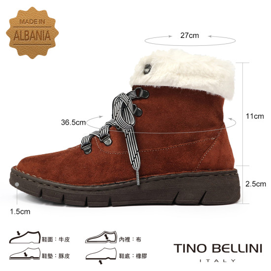 【TINO BELLINI 貝里尼】北歐風帥氣刷毛平底雪靴FWJV001-9(駱色)