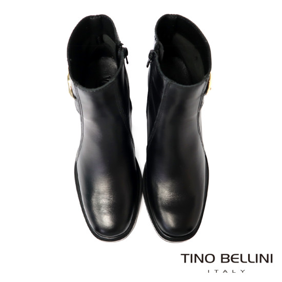  【TINO BELLINI 貝里尼】波西尼亞進口個性飾扣帶俏真皮中靴FWNV029-1(黑色)