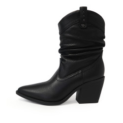 TINO BELLINI 貝里尼 巴西進口 真皮 褶皺造型 牛仔短靴 FWUT005-1(黑色)