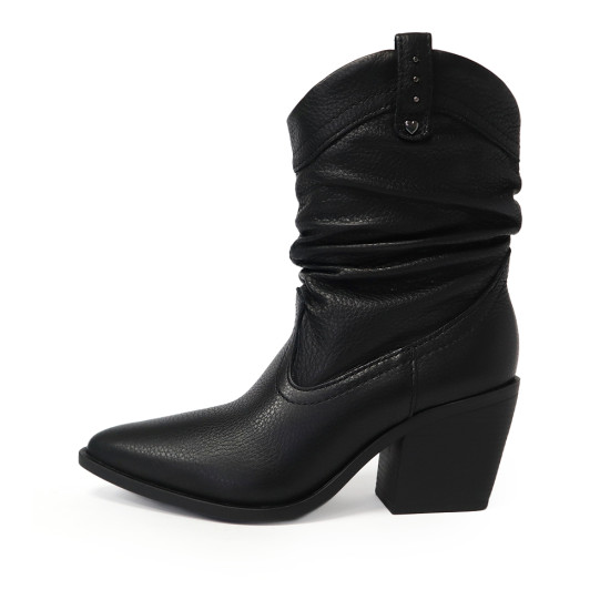 TINO BELLINI 貝里尼 巴西進口 真皮 褶皺造型 牛仔短靴 FWUT005-1(黑色)