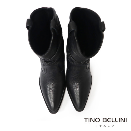TINO BELLINI 貝里尼 巴西進口 真皮 褶皺造型 牛仔短靴 FWUT005-1(黑色)