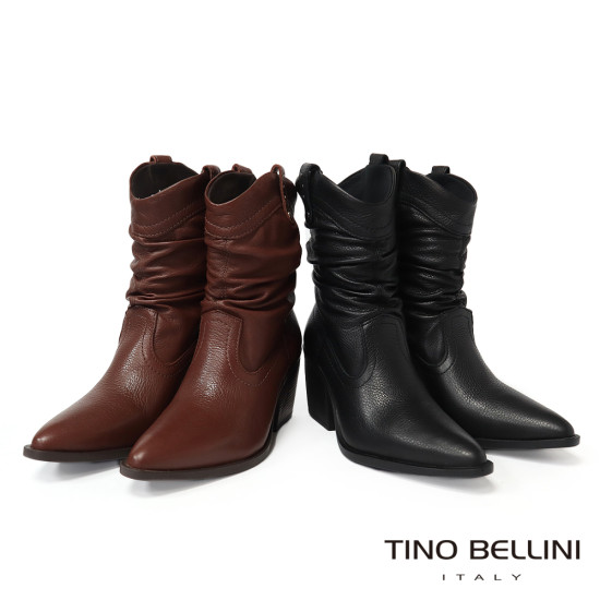 TINO BELLINI 貝里尼 巴西進口 真皮 褶皺造型 牛仔短靴 FWUT005-6(咖色)