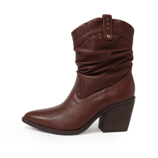 TINO BELLINI 貝里尼 巴西進口 真皮 褶皺造型 牛仔短靴 FWUT005-6(咖色)