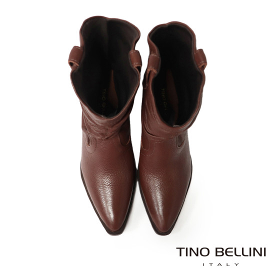 TINO BELLINI 貝里尼 巴西進口 真皮 褶皺造型 牛仔短靴 FWUT005-6(咖色)