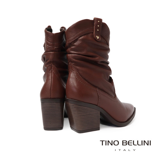 TINO BELLINI 貝里尼 巴西進口 真皮 褶皺造型 牛仔短靴 FWUT005-6(咖色)
