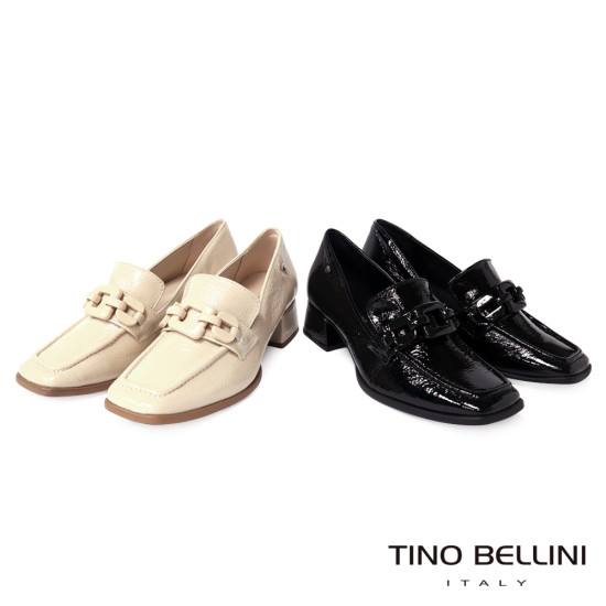 方形飾扣漆皮低跟樂福鞋FYLT038-3