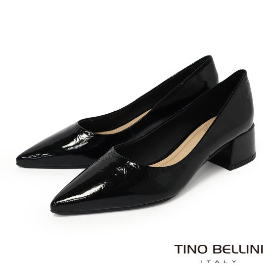 TINO BELLINI 貝里尼 巴西進口 真皮 尖頭 粗跟 包鞋 FSCV011A-1(黑色)