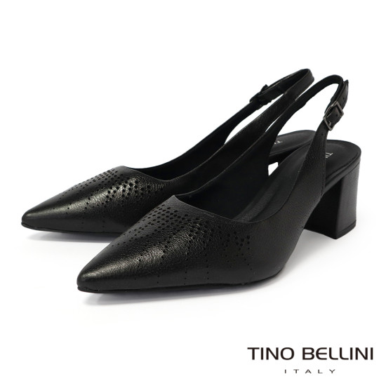 TINO BELLINI 貝里尼 巴西進口 激光雕花尖頭露跟鞋 FW2T003-1(黑色)