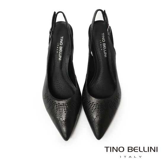 TINO BELLINI 貝里尼 巴西進口 激光雕花尖頭露跟鞋 FW2T003-1(黑色)