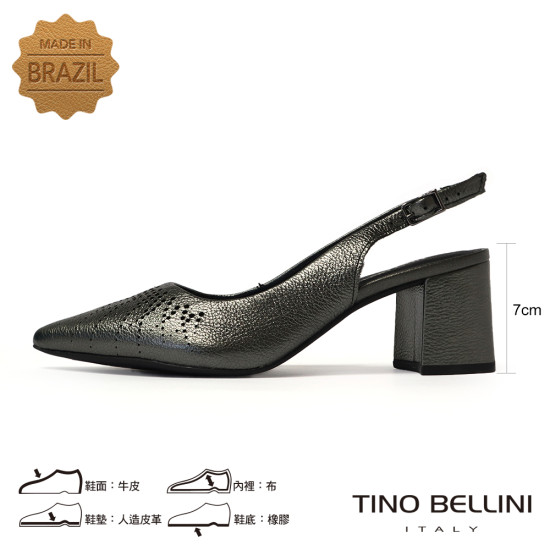 TINO BELLINI 貝里尼 巴西進口 激光雕花尖頭露跟鞋 FW2T003-E(灰色)