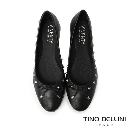 TINO BELLINI 貝里尼 巴西進口 蝴蝶 鉚釘 真皮 平底 娃娃鞋 FWBV040-1(黑色)