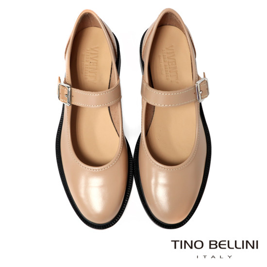 TINO BELLINI 貝里尼 義大利進口 漆亮面 真皮 平底 娃娃鞋 FWBV041-3(米色)
