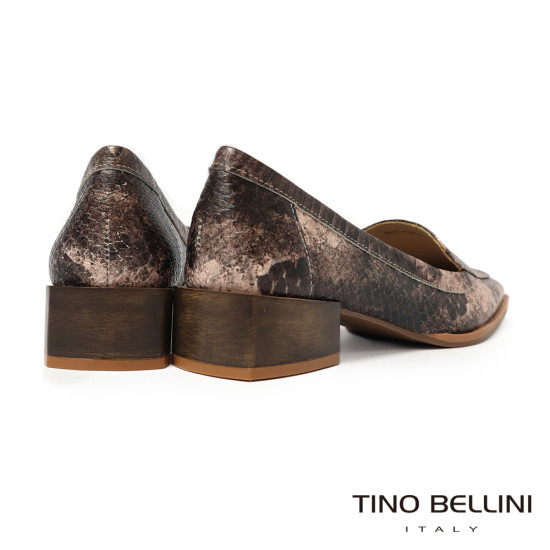 TINO BELLINI 貝里尼 巴西進口 蛇皮紋方頭低跟包鞋FWCT039-9(駝色)