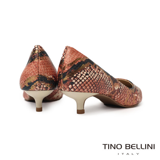 TINO BELLINI 貝里尼 巴西進口 仿蛇紋尖頭低跟包鞋FWCV040-7(粉紅)