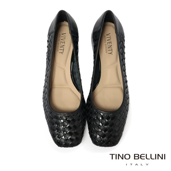 TINO BELLINI 貝里尼 巴西進口 方頭 編織 低跟 包鞋 FWCV041-1(黑色)