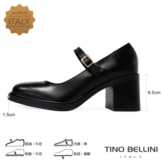 TINO BELLINI 貝里尼 義大利進口 瑪莉珍中跟鞋FWEV019-1(黑色)