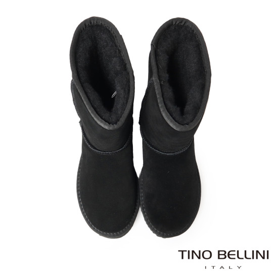 【TINO BELLINI 貝里尼】經典造型 百搭 素面 厚底 中筒 羊毛 雪靴FWLT001-1(黑色)