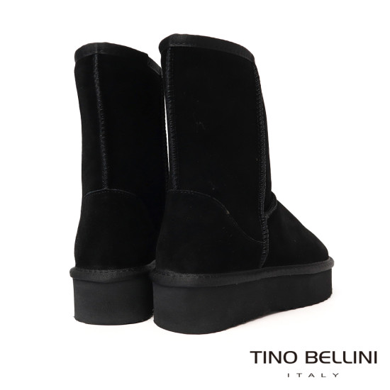 【TINO BELLINI 貝里尼】經典造型 百搭 素面 厚底 中筒 羊毛 雪靴FWLT001-1(黑色)