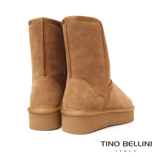 【TINO BELLINI 貝里尼】經典造型 百搭 素面 厚底 中筒 羊毛 雪靴FWLT001-9(駝色)