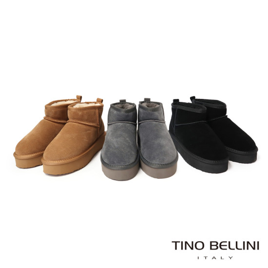 【TINO BELLINI 貝里尼】經典造型 百搭 素面 厚底 短筒 羊毛 雪靴FWLT002-1(黑色)
