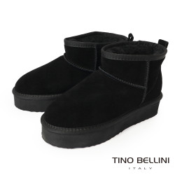 【TINO BELLINI 貝里尼】經典造型 百搭 素面 厚底 短筒 羊毛 雪靴FWLT002-1(黑色)