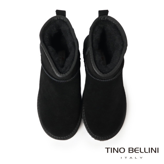【TINO BELLINI 貝里尼】經典造型 百搭 素面 厚底 短筒 羊毛 雪靴FWLT002-1(黑色)