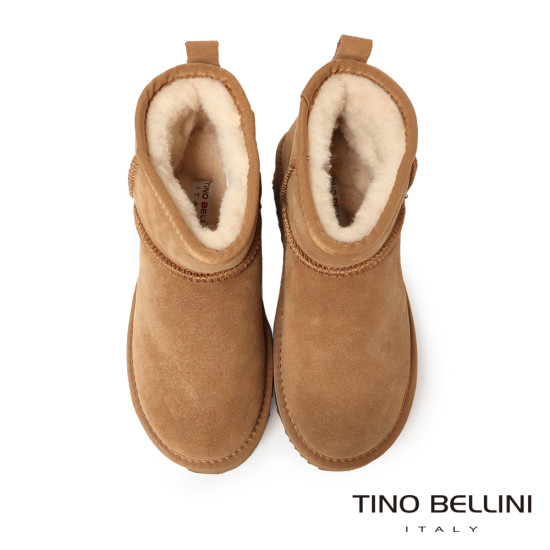 【TINO BELLINI 貝里尼】經典造型 百搭 素面 厚底 短筒 羊毛 雪靴FWLT002-9(駝色)