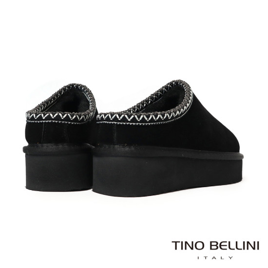 【TINO BELLINI 貝里尼】經典造型 百搭 素面 厚底 羊毛 雪靴 拖鞋FWLT004-1(黑色)