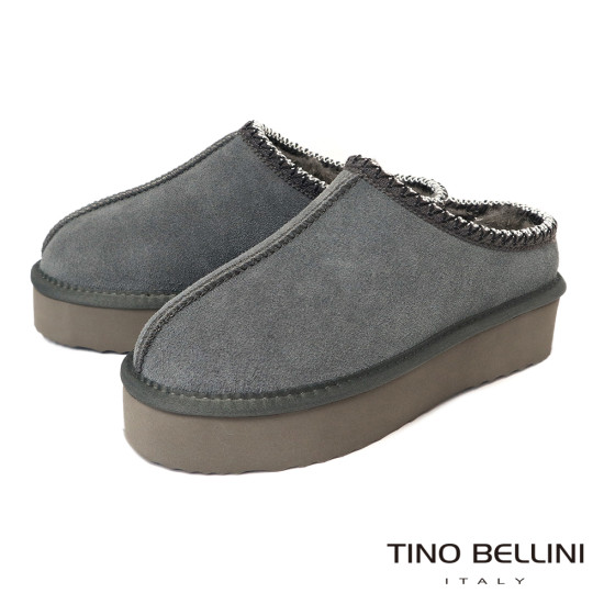 【TINO BELLINI 貝里尼】經典造型 百搭 素面 厚底 羊毛 雪靴 拖鞋FWLT004-E(灰色)