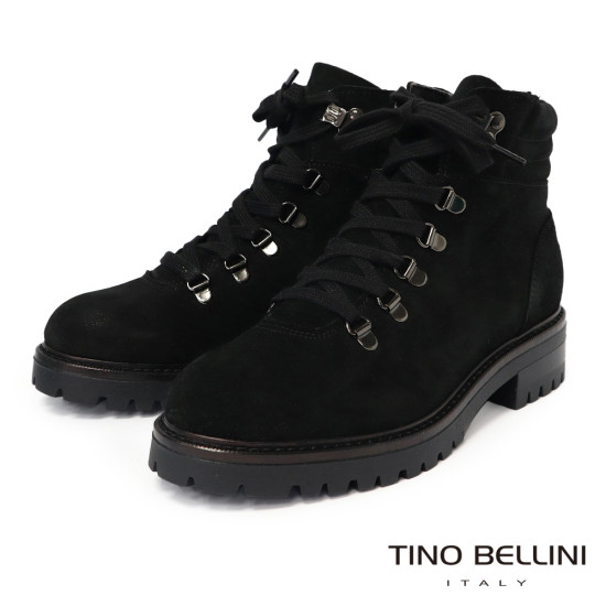 【TINO BELLINI 貝里尼】麂皮 個性 帥氣 綁帶造型 短筒靴FWMT013-1(黑色)