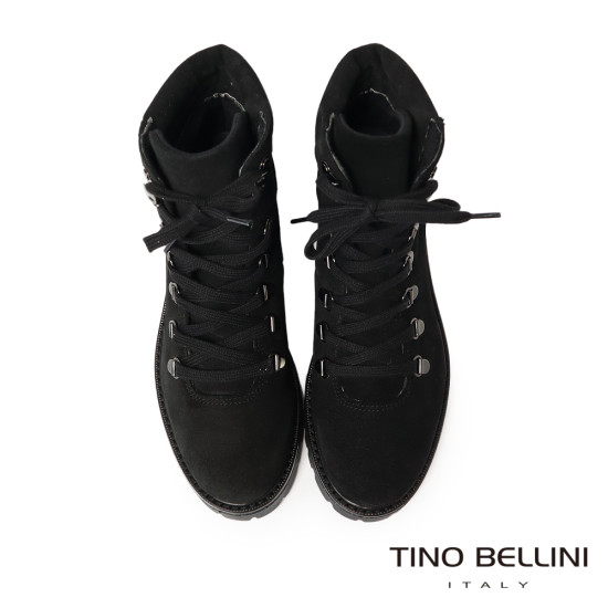 【TINO BELLINI 貝里尼】麂皮 個性 帥氣 綁帶造型 短筒靴FWMT013-1(黑色)