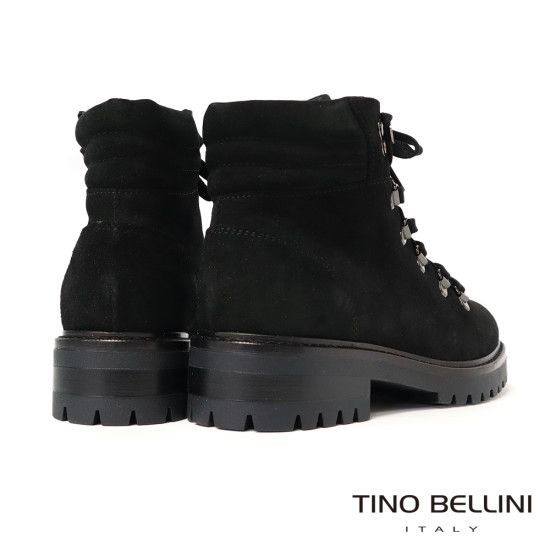【TINO BELLINI 貝里尼】麂皮 個性 帥氣 綁帶造型 短筒靴FWMT013-1(黑色)