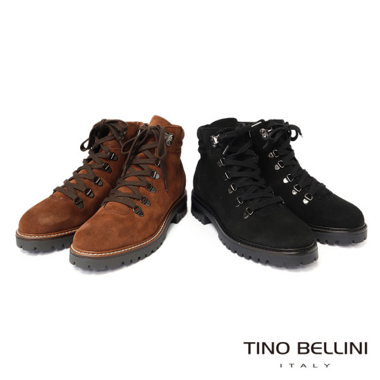 【TINO BELLINI 貝里尼】麂皮 個性 帥氣 綁帶造型 短筒靴FWMT013-1(黑色)