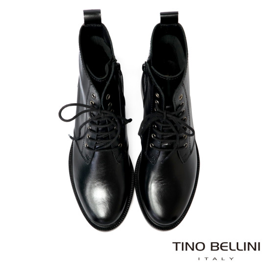 TINO BELLINI 貝里尼 真皮 帥氣 短筒 平底 軍靴 FWMT015-1(黑色)