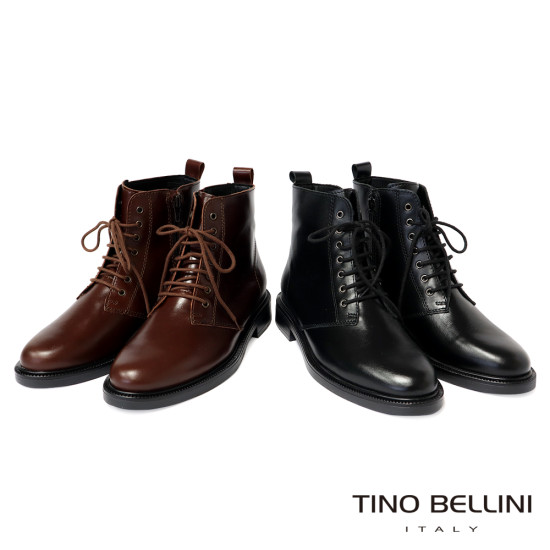 TINO BELLINI 貝里尼 真皮 帥氣 短筒 平底 軍靴 FWMT015-6(巧克力色)