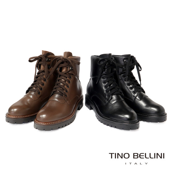 TINO BELLINI 貝里尼 真皮帥氣中筒平底軍靴FWMV017-1(黑色)